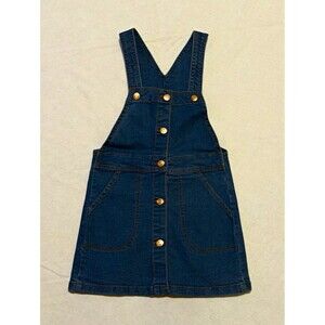BCBGirls Girls Blue Denim Overall Dress Size 6 Sleeveless V-Neck Button Pockets
